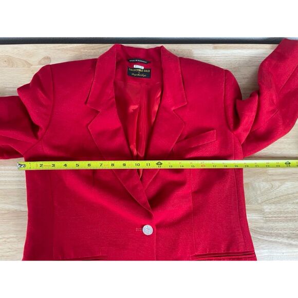 Collectible Gold Women's Size 10 Red Suit Blazer Boyfriend 1-Button Linen Blend - Picture 6 of 7